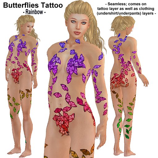 Wunderlich's Butterfly Body Tattoo - Rainbow