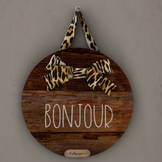Callipepper- Wooden Round Dark Bonjour Leopard Ribbon