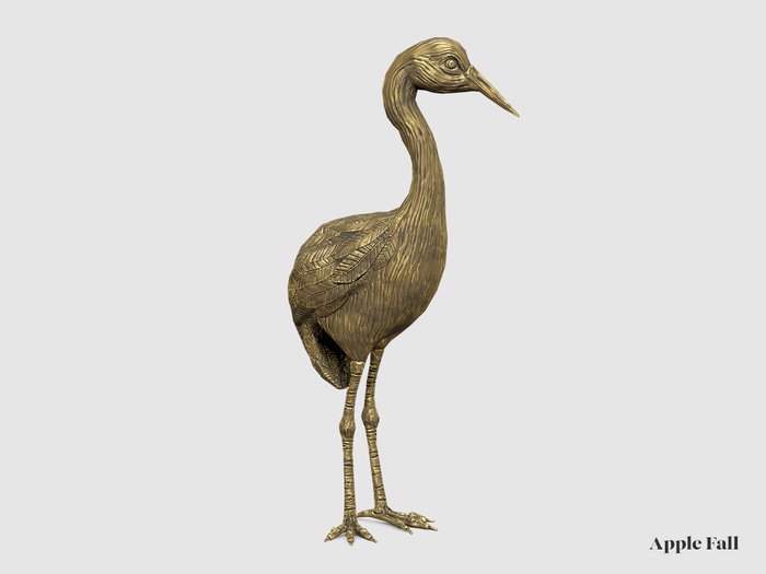 Apple Fall Crane Figure - Tall, Brass