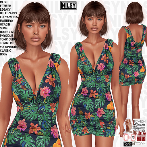 DRAPED TROPICAL PRINT DRESS,ALL BODIES