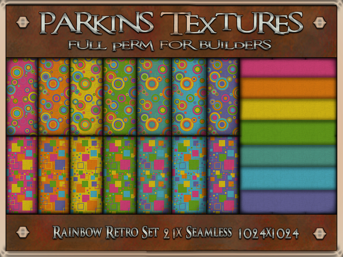 Parkins Textures - Rainbow Retro Set - 20x Full Perm Seamless 1024x1024 - Cloth, Fabric, Pride, Bright, LGBT+, Clothing