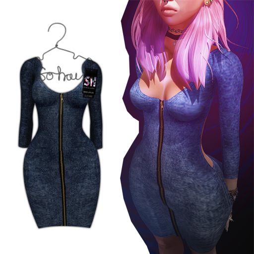 . So-Hai . Zipper Dress DBlue