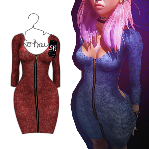. So-Hai . Zipper Dress Red