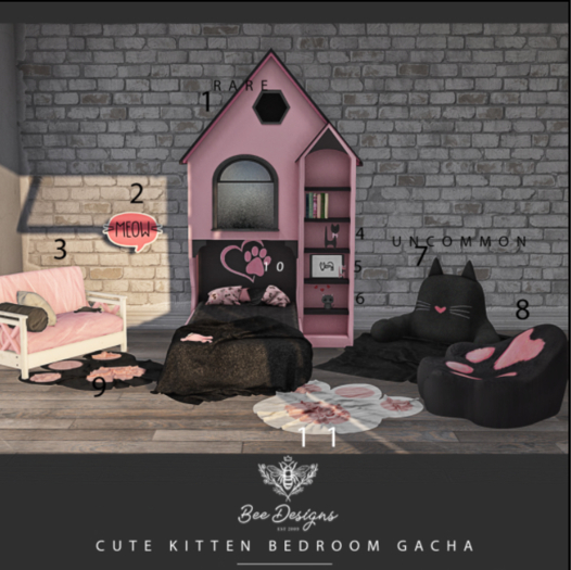 Bee Designs Cute Kitten Bedroom Gacha 1 RARE