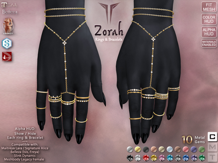 **RE** Zorah Bracelets & Rings - Maitreya, Belleza, Meshbody, SLink