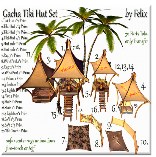 Gacha Tiki Hut Set*Hut1* 7 Prim RARE