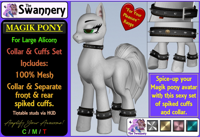 Magic Pony Large Alicorn - Spiked Collar & Cuffs Set + HUD