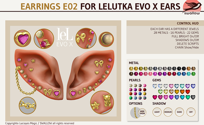 ^^Swallow^^ Earrings E02 for lel Evo X Female Elf Ears