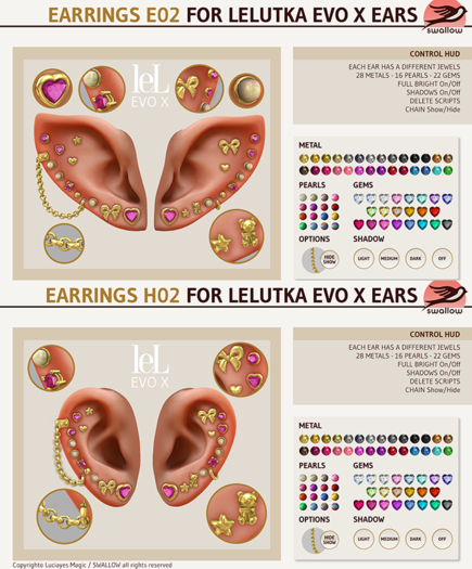 ^^Swallow^^ Earrings H02/E02 for lel Evo X Female Ears