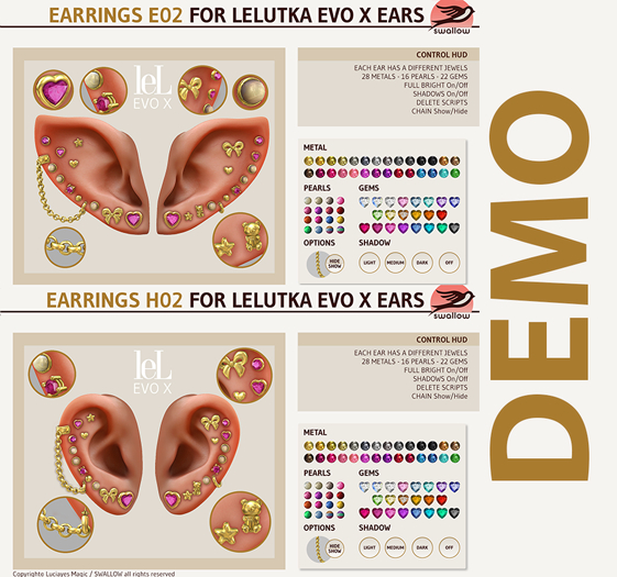 DEMO ^^Swallow^^ Earrings H02/E02 for lel Evo X Female Ears