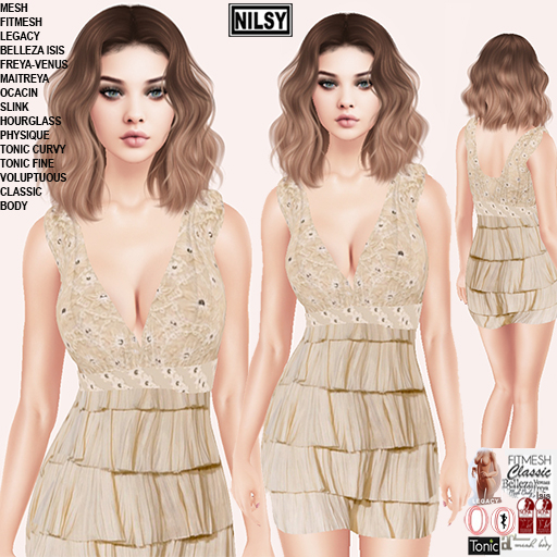 RUFFLED ECRU DRESS,CLASSIC&MESH BODY