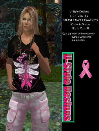 T-shirt Dragon Fly Support Pink Ribbon