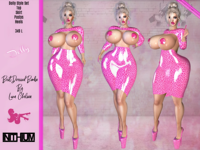 Dolly * Complete Bimbo Style Set , All Included, For Inithium Kupra Mesh Bodies Only, Pink Leopard 