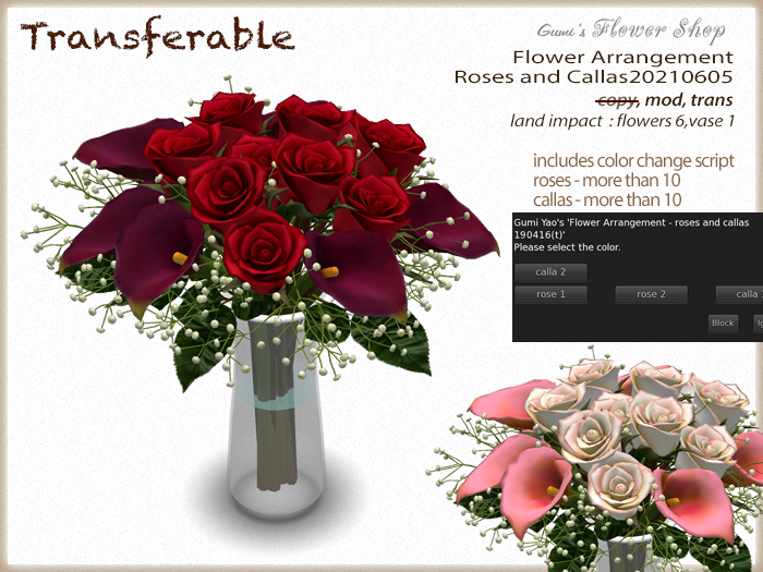 (G.) Flower Arrangement - Roses and Callas 20210605(t) includes color change script