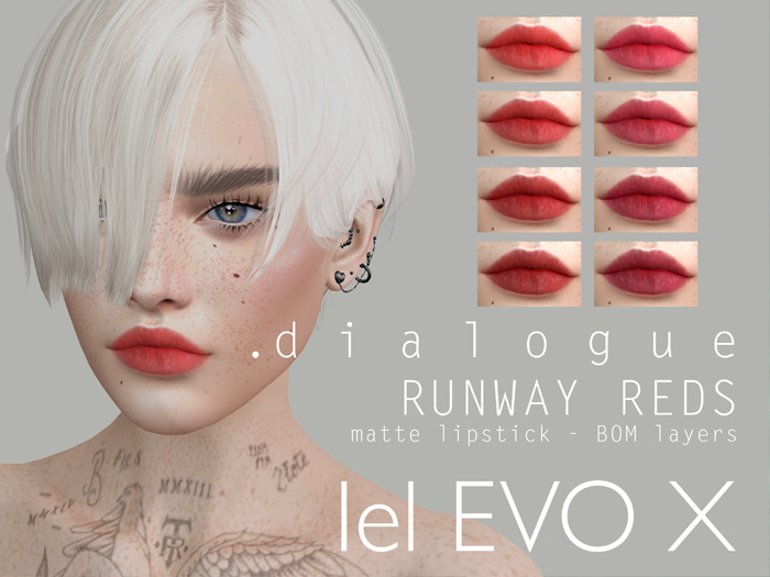 Second Life Marketplace - DIALOGUE Runway Reds matte lipstick Lel EvoX
