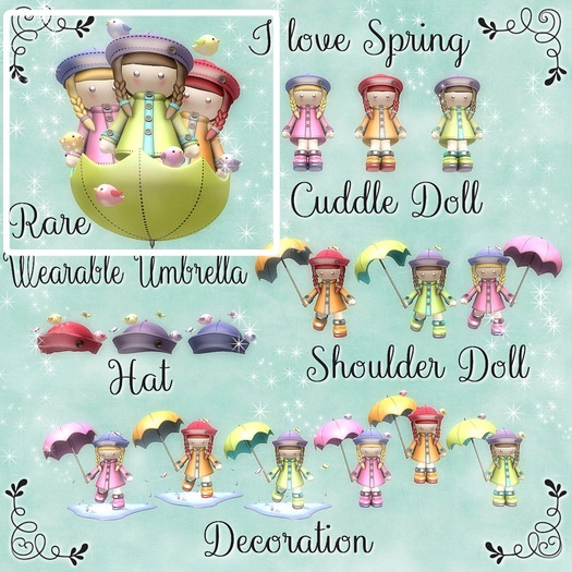 * I Love Spring * Dolls in Umbrella RARE