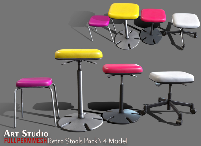 Art Studio.FULL PERM \\ Retro Stools Pack \ 4 Model