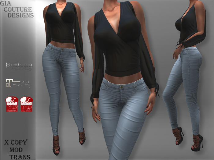 "GCD" Robin Silk Top Black