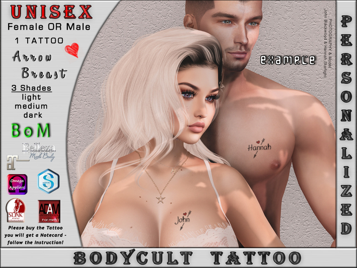 BodyCult - Custom Tattoo "get your personalized" Arrow Breast.