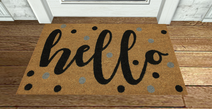 Hello Doormat with Polka Dots