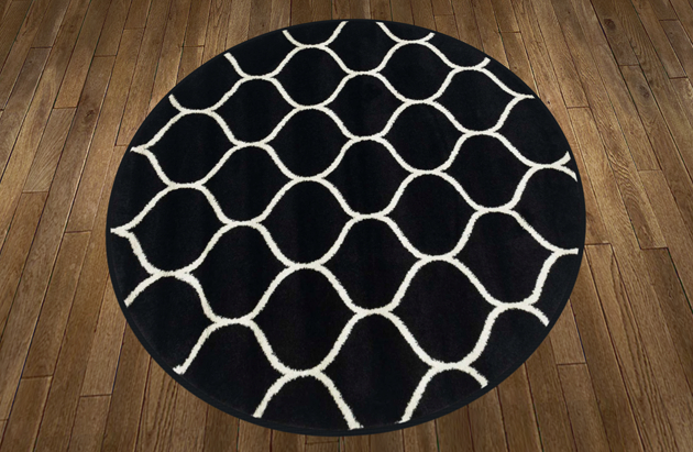 Lattice Frieze Round Rug-Black