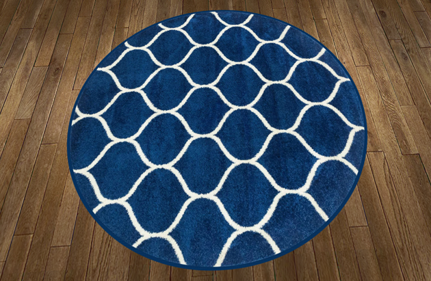 Lattice Frieze Round Rug-Navy Blue