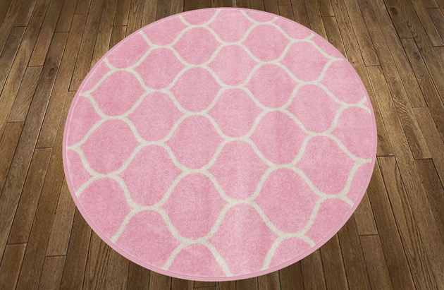 Lattice Frieze Round Rug-Pink