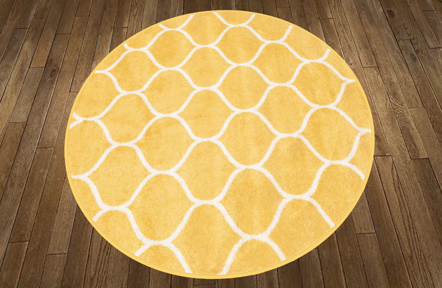 Lattice Frieze Round Rug-Yellow