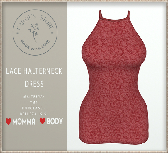 Lace Halterneck Dress Red