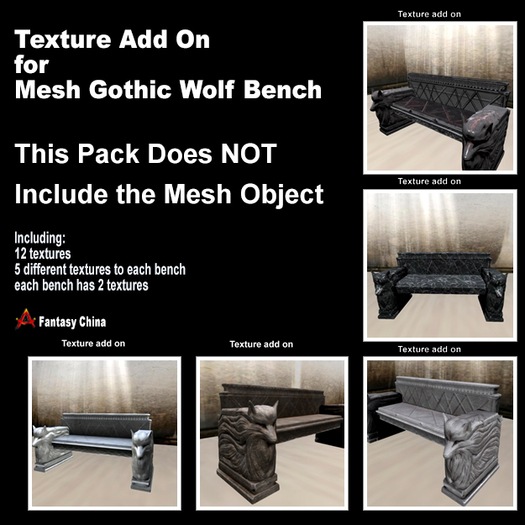 Full Perm Texture ADDON Mesh Gothic Wolf bench 