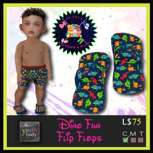 *LVD* Dino Fun Flip Flops - (BeBe - Youth)