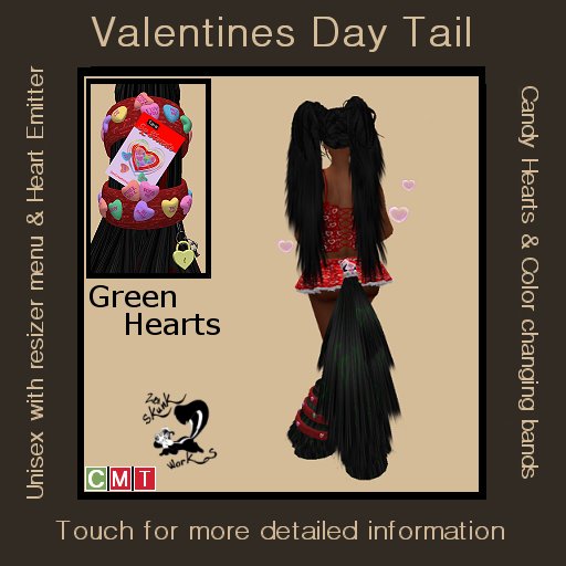 Valentines Day Tail - Green Hearts