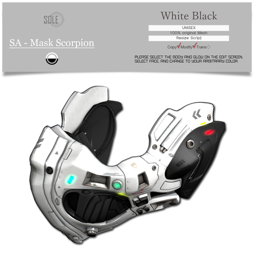 Second Life Marketplace - :::SOLE::: SA - Mask Scorpion 01(White Black)