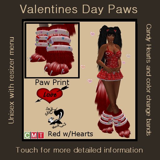 Valentines Day Paws - Red w/hearts