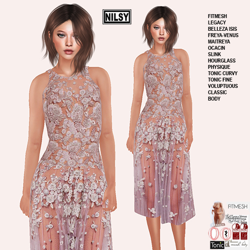 FLOWER BEADED DRESS,MESH&CLASSIC BODY