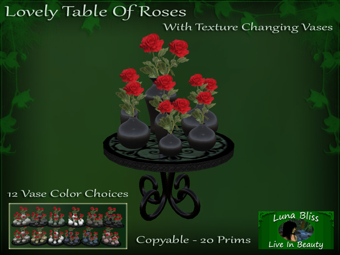 Lovely Table Of Roses - 12 Vase Texture Choices
