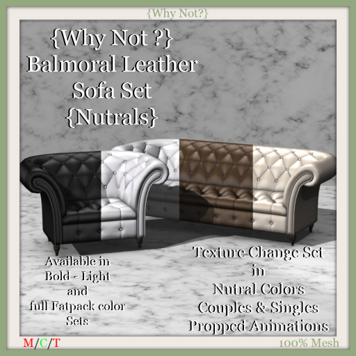 {Why Not ?} Balmoral Leather Sofa Set {Neutrals}-Boxed