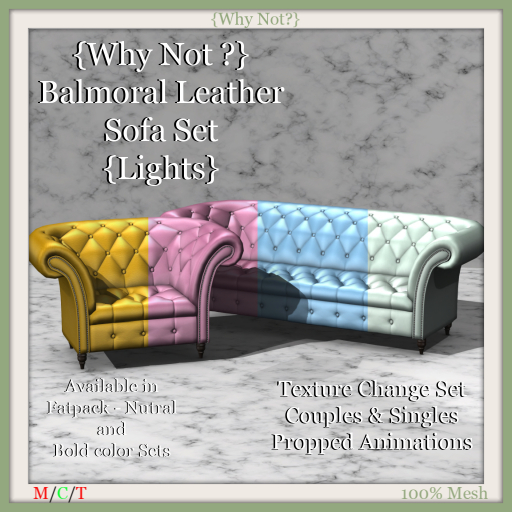 {Why Not ?} Balmoral Leather Sofa Set {Lights}-Boxed