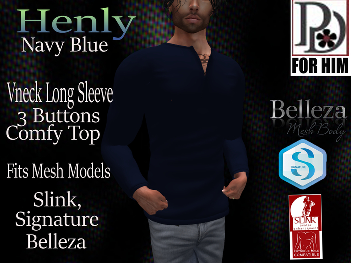 !PD-Mens Henly Top-NavyBlue