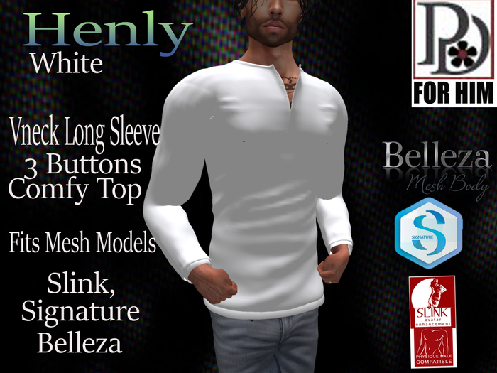 !PD-Mens Henly Top-White