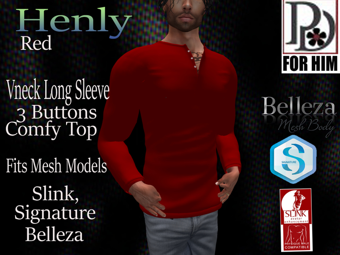 !PD-Mens Henly Top Red