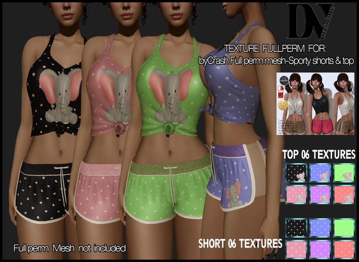 DV- byCrash Full perm mesh-Sporty shorts & top - TEXTURE