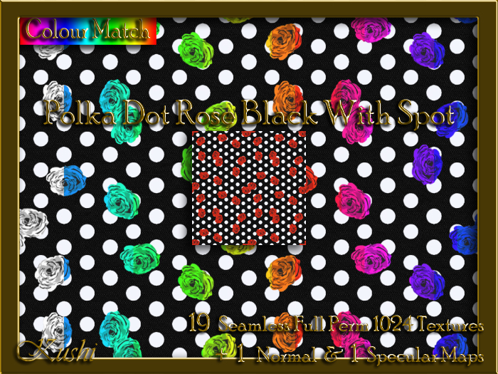 Polka Dot Rose Black With Spot Seamless Texture Set