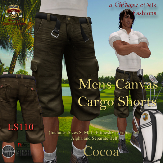 WGC MEN'S Cargo Shorts  COCOA - FitMesh & Rigged Mesh Sizes