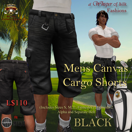 WGC MEN'S Cargo Shorts BLACK - Rigged & FITMESH Sizes