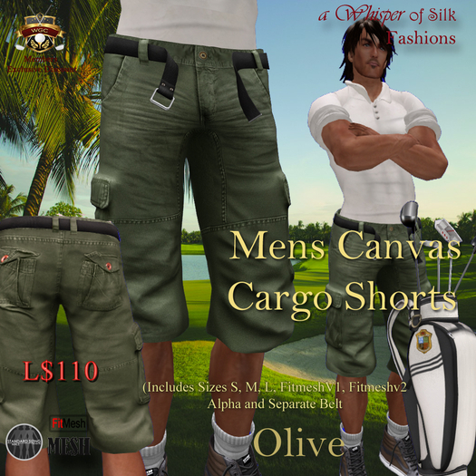 WGC MEN'S Cargo Shorts OLIVE - FitMesh & Rigged Mesh Sizes