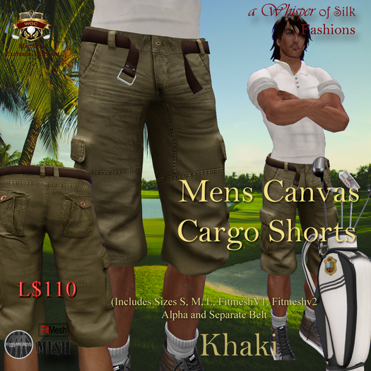 WGC MEN'S Cargo Shorts  Khaki - FitMesh & Rigged Mesh Sizes