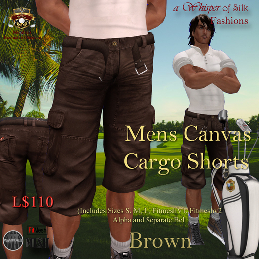 WGC MEN'S Cargo Shorts BROWN - FitMesh & Rigged Mesh Sizes