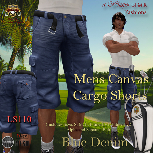 WGC MEN'S Cargo Shorts BLUE DENIM - FitMesh & Rigged Mesh Sizes