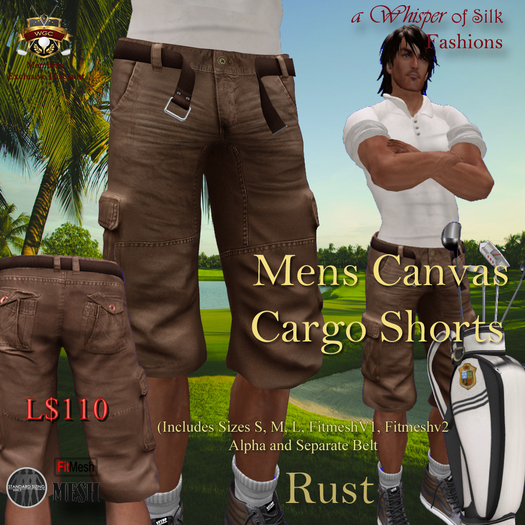 WGC MEN'S Cargo Shorts RUST - FitMesh & Rigged Mesh Sizes